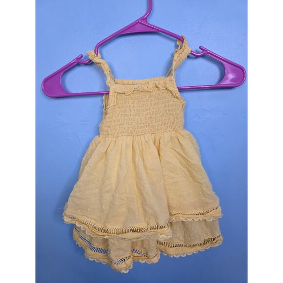 NWOT Cheeky Plum Yellow Layered Ruffle Smocked Swiss Dot Dress Girl's Size 3T - Picture 1 of 4